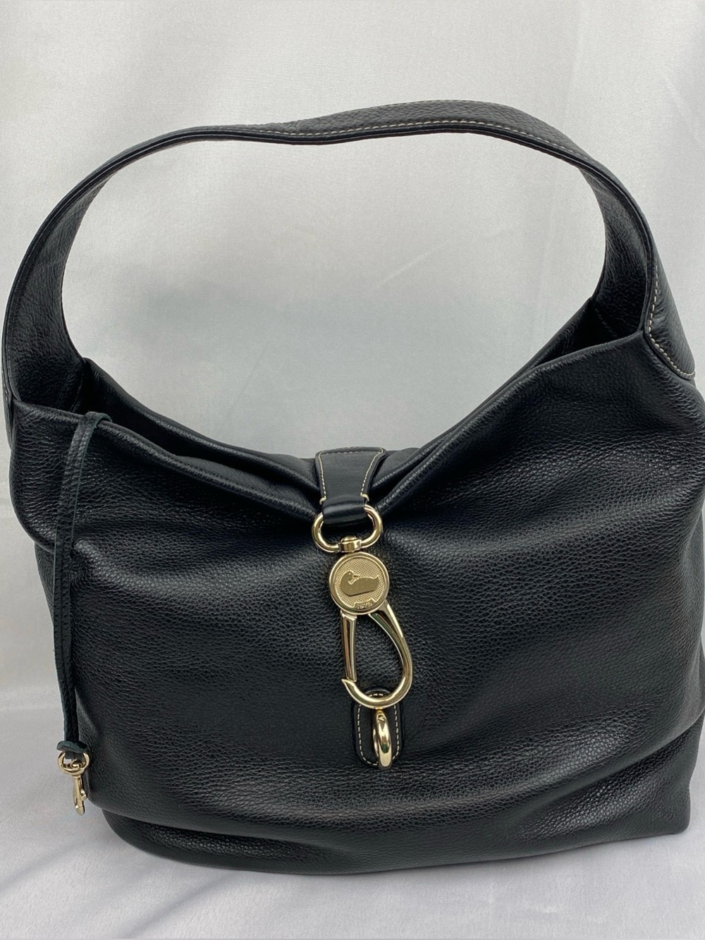 Y2K Dooney & Bourke Logo Lock Black Leather Pink Gingham Large Gold Duck Clasp